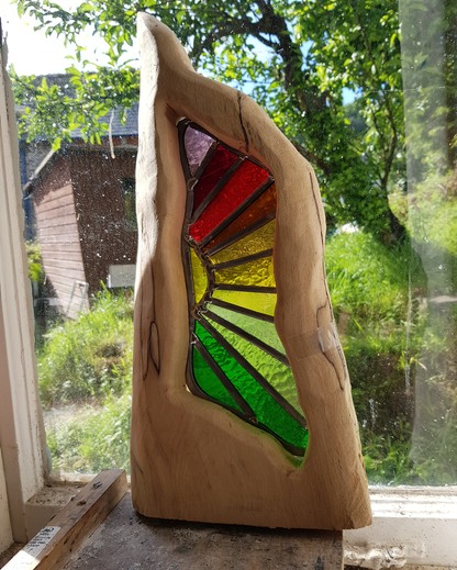  Stained Glass and Wood Sculpture