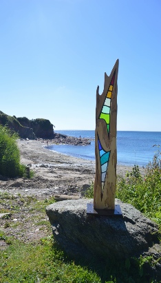 Solis-Stained Lead Glass Wood Sculpture