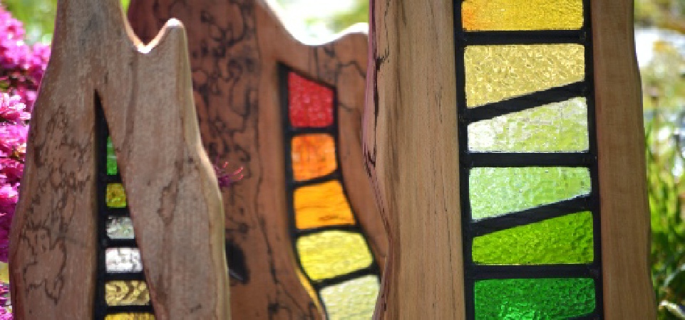 Stained Lead Glass Wood Sculptures