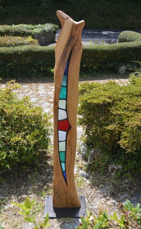 Solis--Stained Glass & Wood Art Sculpture