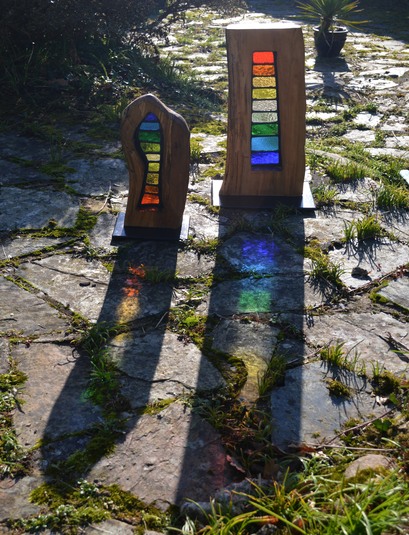 Solis and Pictis-Lead Glass Wood Sculptures