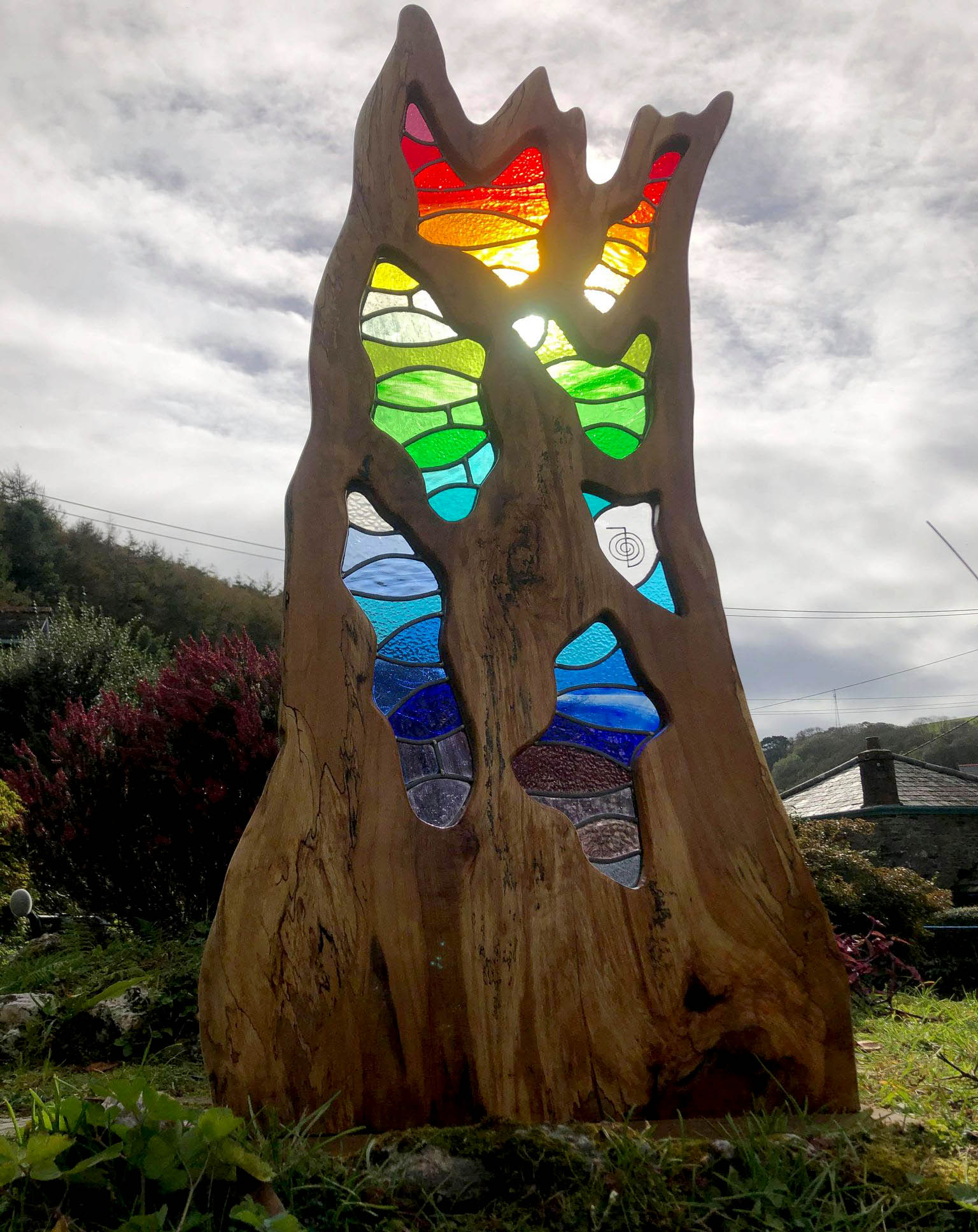 Stained-Lead Glass Wood Sculpture Art